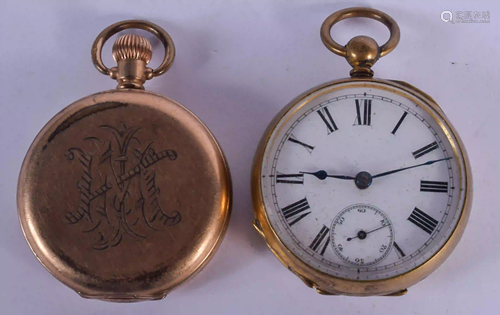 TWO VINTAGE YELLOW METAL POCKET WATCHES. Largest 4.75