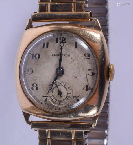 A 9CT GOLD ELKINGTON WATCH with yellow metal strap.