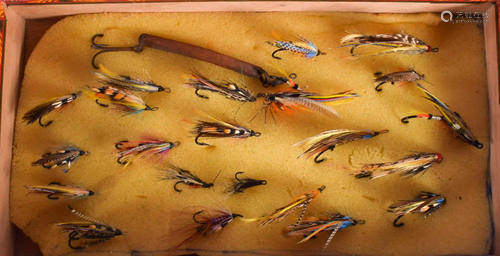 A BOX OF VINTAGE FISHING FLIES. (qty)