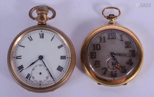 TWO GILT METAL POCKET WATCHES. 5 cm diameter. (2)