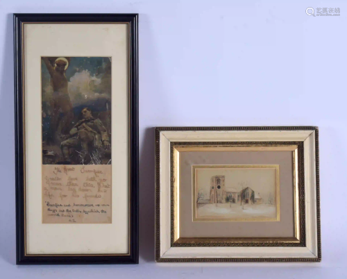 AN UNUSUAL MILITARY WATERCOLOUR together with a