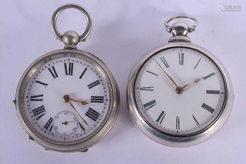 TWO ANTIQUE SILVER POCKET WATCH. 5 cm diameter. (2)