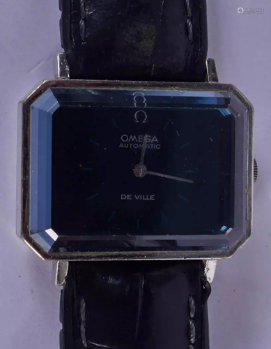 A RARE OMEGA AUTOMATIC DE VILLE BLACK DIAL WRISTWATCH.