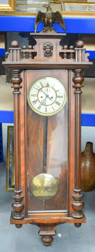 A LARGE ANTIQUE VIENNA REGULATOR CLOCK with bird