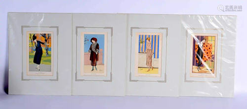 FOUR VINTAGE FASHION PRINTS. Image 19 cm x 12 cm. (4)