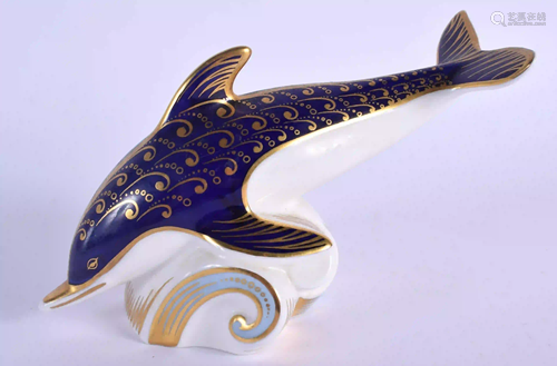 Royal Crown Derby paperweight Dolphin. 17cm wide.