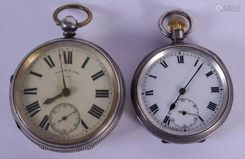 TWO ANTIQUE SILVER POCKET WATCHES. Largest 5 cm