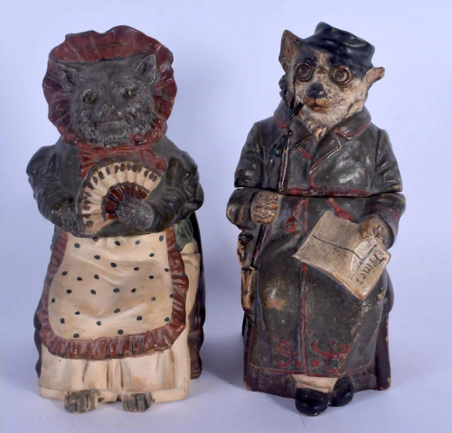 A PAIR OF ANTIQUE AUSTRIAN TOBACCO JAR AND COVER in the