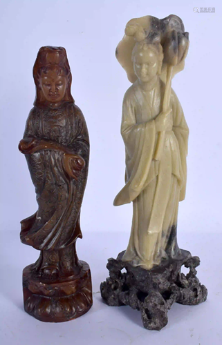 TWO EARLY 20TH CENTURY CHINESE CARVED SOAPSTONE FIGU…