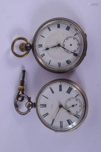 TWO ANTIQUE SILVER POCKET WATCHES. Largest 5 cm