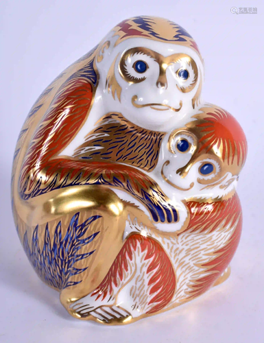 Royal Crown Derby paperweight Monkey and Baby. 10cm