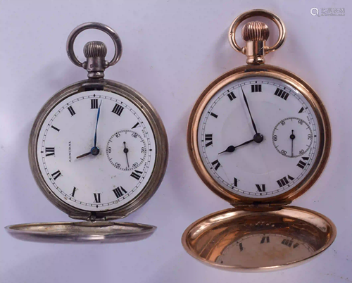 TWO ANTIQUE FULL HUNTER POCKET WATCHES. 5.25 cm