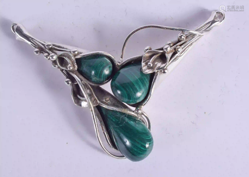 A SILVER AND MALACHITE PENDANT. 31 grams. 8 cm x 5 cm.