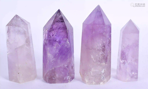 FOUR CONTINENTAL AMETHYST OBELISKS. Largest 8 cm …