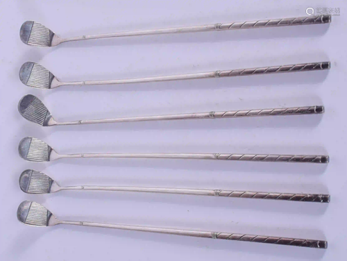 SIX VINTAGE WHITE METAL GOLF CLUB COCKTAIL STICKS. 24