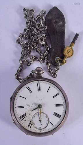 A LARGE ANTIQUE SILVER POCKET WATCH. 5 cm diameter.