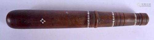 A TRIBAL POLYNESIAN SHELL INLAID POUNDING CLUB. 39 cm