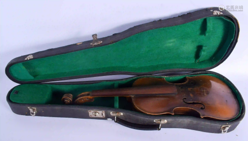 A TWO PIECE BACK STAINER VIOLIN. 57 cm long.