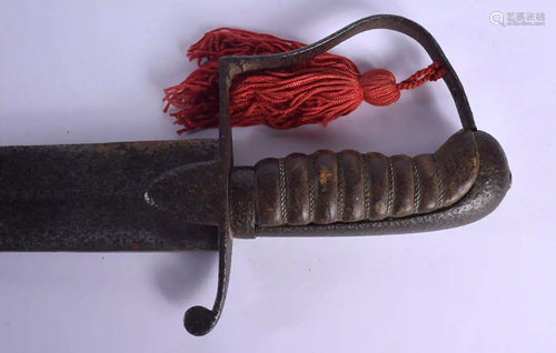 A 19TH CENTURY EUROPEAN LEATHER AND CAST IRON HANDLED