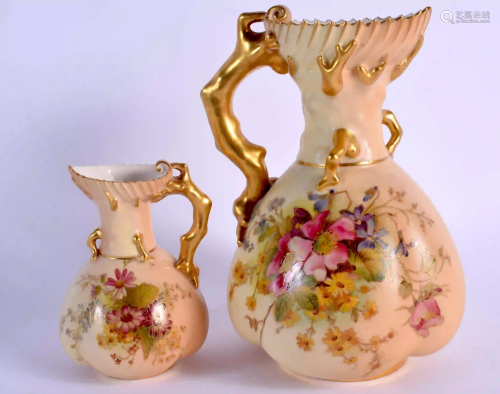 Royal Worcester coral handled blush bone jug painted