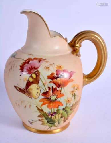 Royal Worcester unusual flat back jug painted with wild