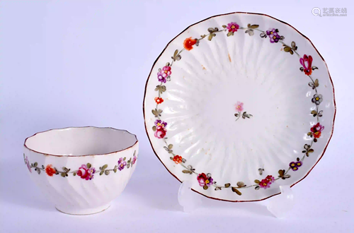 18th c. Derby teabowl and saucer moulded with leaves