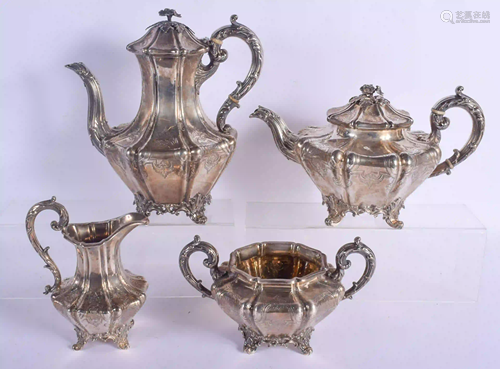 A VICTORIAN FOUR PIECE SILVER TEASET. 2786 grams.