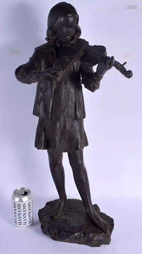 A LARGE ANTIQUE SPELTER FIGURE OF A MUSICIAN. 57 cm