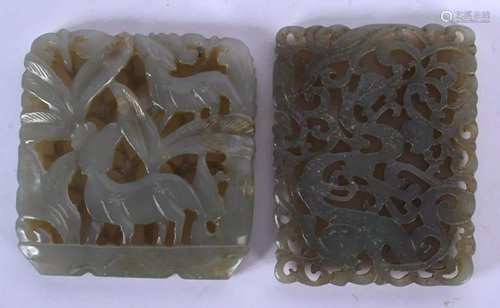 TWO EARLY 20TH CENTURY CHINESE CARVED JADE PLAQUES Late