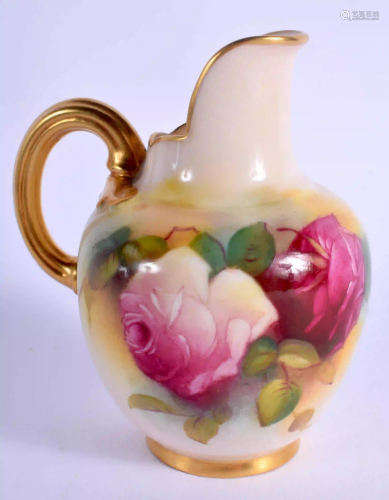 A ROYAL WORCESTER FLAT BACK JUG painted with roses in