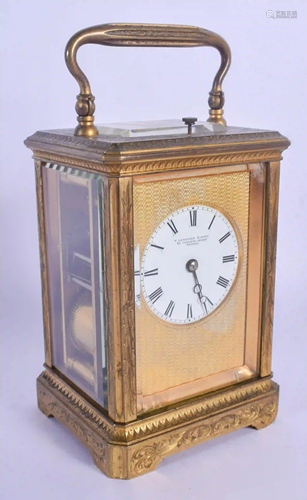 A 19TH CENTURY FRENCH BRASS REPEATING CARRIAGE CLOCK