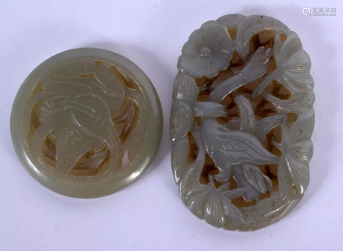 TWO EARLY 20TH CENTURY CHINESE CARVED JADE PLAQUES Late