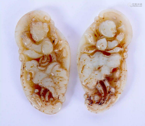 TWO EARLY 20TH CENTURY CHINESE CARVED JADE PLAQUES Late