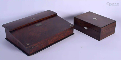 TWO ANTIQUE WRITING BOXES. Largest 41 cm wide. (2)