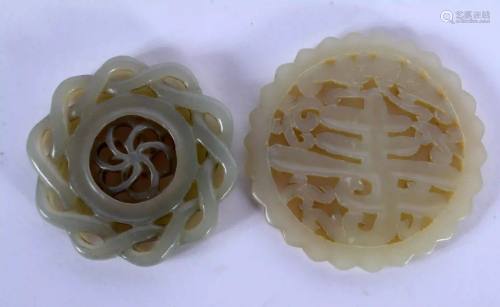 TWO EARLY 20TH CENTURY CHINESE CARVED JADE PLAQUES Late