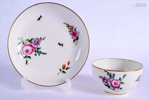 18th c. Chelsea Derby teabowl and saucer painted with a