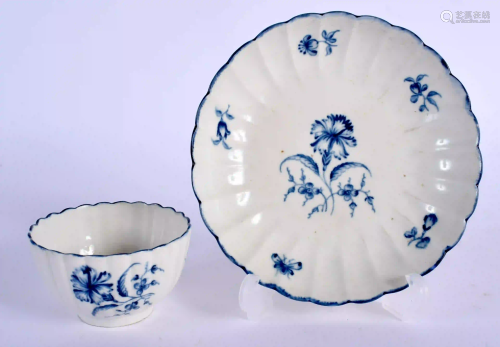 A 18TH C. WORCESTER TEABOWL AND SAUCER painted wit…