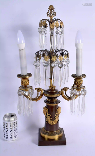 A MID 19TH CENTURY FRENCH BRONZE CRYSTAL DROP CANDLE