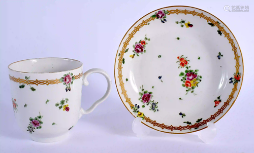 18th c. Bristol chocolate cup and saucer painted with