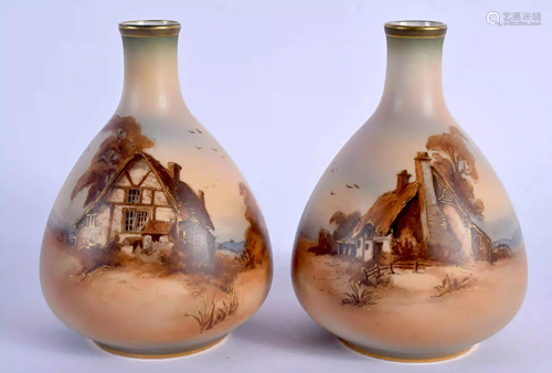 Royal Worcester fine and rare pair of vases painted in