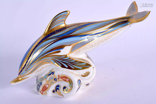 Royal Crown Derby paperweight Striped Dolphin, gold