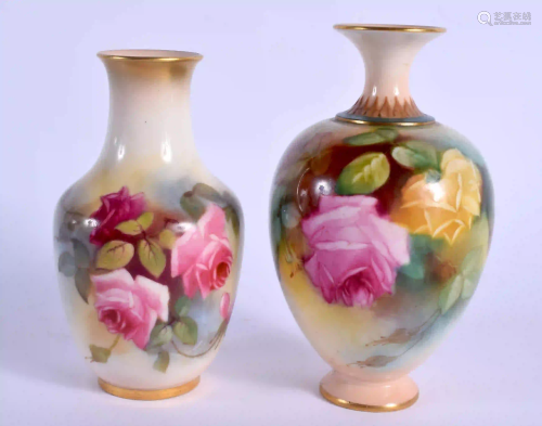 A ROYAL WORCESTER VASE painted with Hadley style roses