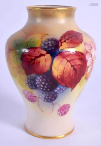 A ROYAL WORCESTER VASE painted with autumnal leaves and