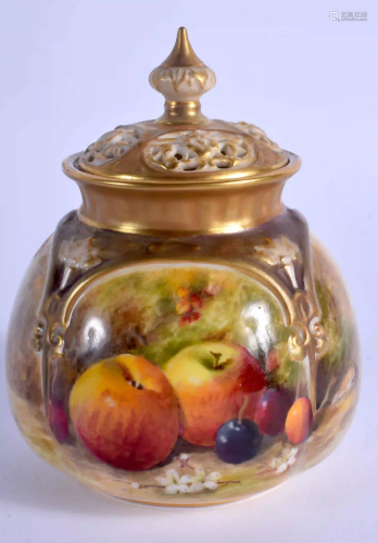 A ROYAL WORCESTER VASE AND COVER painted with fruit by