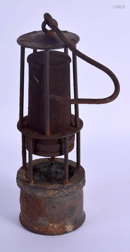 A RARE MINERS SAFETY LAMP. 26 cm high excluding