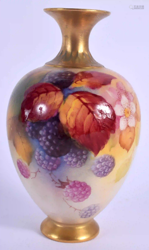 A ROYAL WORCESTER FRUIT PAINTED VASE by Kitty Blake. 14