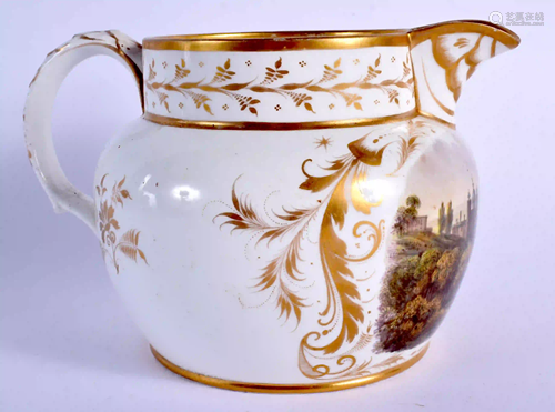 Early 19th c. Derby jug painted with a grand castle