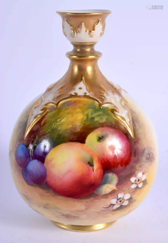 Royal Worcester globular vase with short neck painted