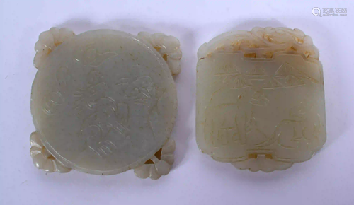 TWO EARLY 20TH CENTURY CHINESE CARVED JADE PLAQUES Late