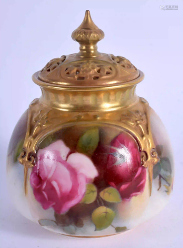 Royal Worcester moulded pot pourri and cover painted